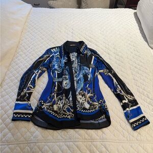 Roberto Cavalli Blue and Black Patterned Blouse